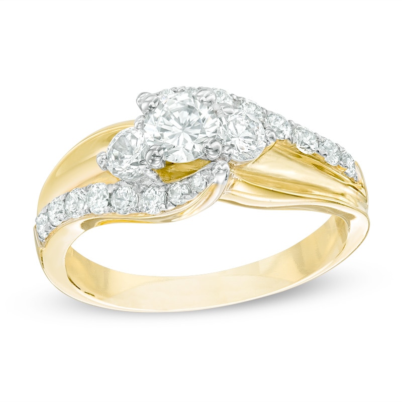 Previously Owned - 1 CT. T.W. Diamond Bypass Past Present Future® Engagement Ring in 14K Gold