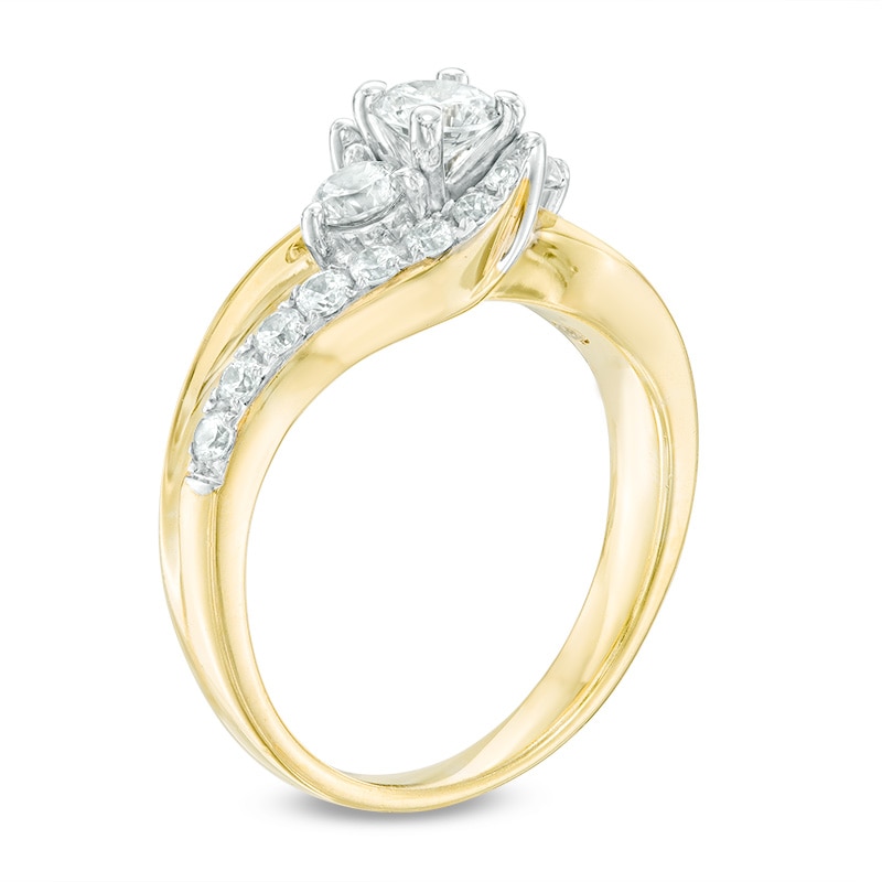 Previously Owned - 1 CT. T.W. Diamond Bypass Past Present Future® Engagement Ring in 14K Gold