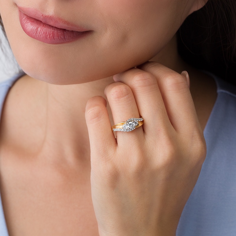 Previously Owned - 1 CT. T.W. Diamond Bypass Past Present Future® Engagement Ring in 14K Gold