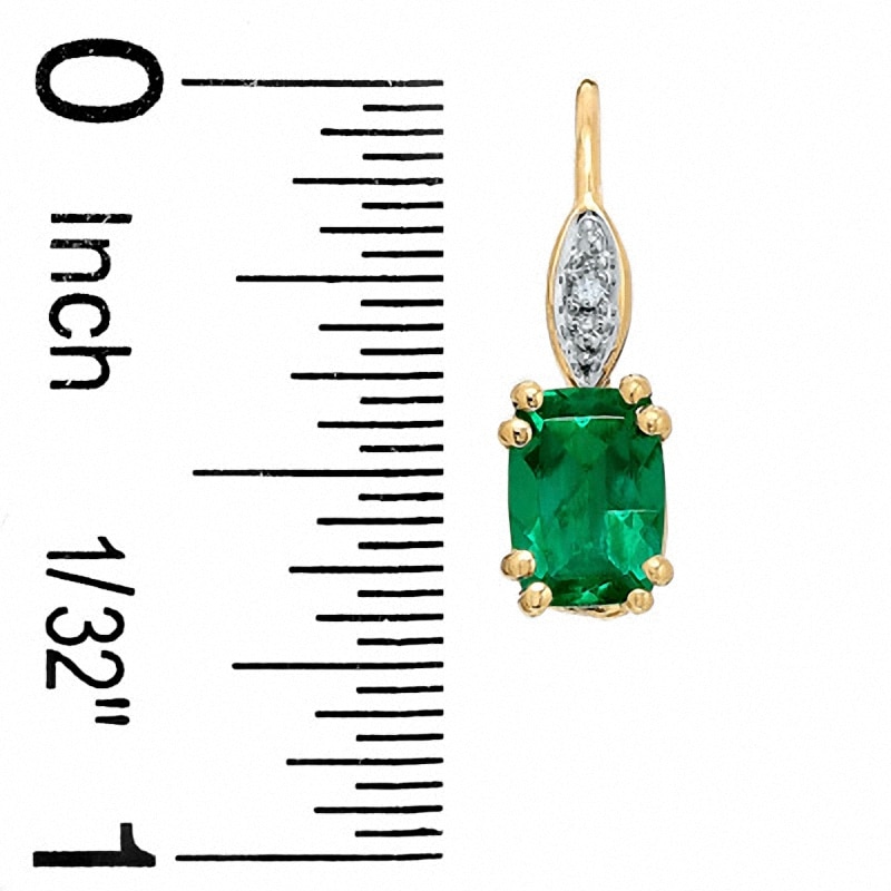 Previously Owned - Cushion-Cut Lab-Created Emerald and Diamond Accent Drop Earrings in 10K Gold