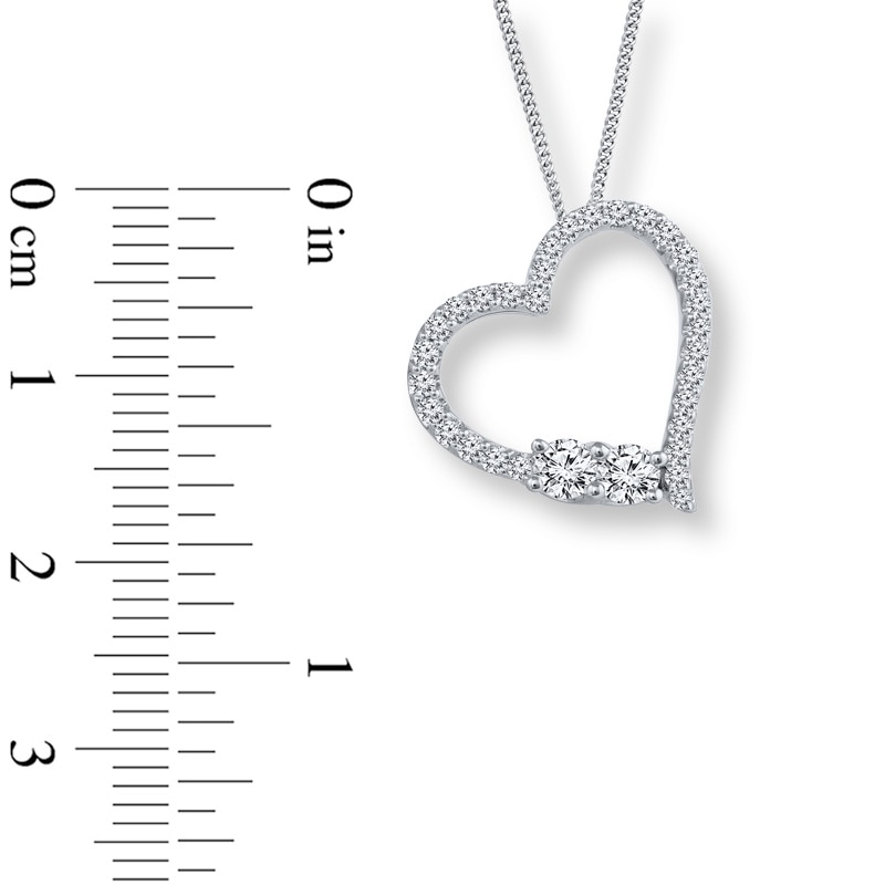 Main Image 2 of Previously Owned - Ever Us™ 1/2 CT. T.W. Two-Stone Diamond Tilted Heart Necklace in 14K White Gold - 19"