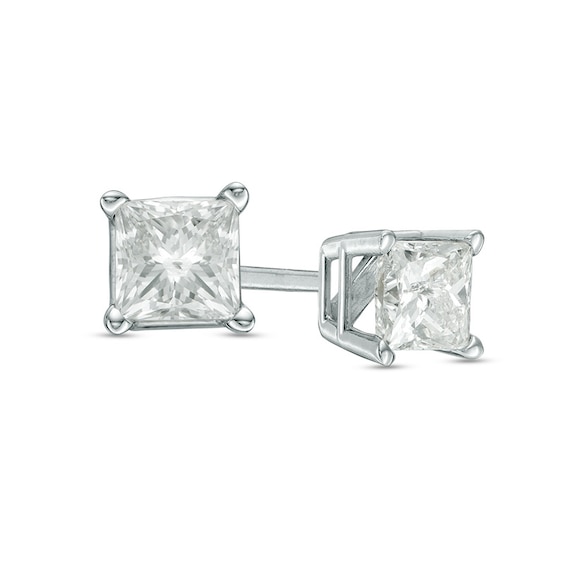 Previously Owned - 3/4 CT. T.W. Princess-Cut Diamond Solitaire Stud Earrings in 14K White Gold Previously Owned - 3/4 CT. T.W. Princess-Cut Diamond Solitaire Stud Earrings in 14K White Gold
