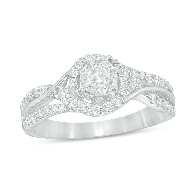 Main Image 1 of Previously Owned - 3/4 CT. T.W. Diamond Frame Engagement Ring in 14K White Gold