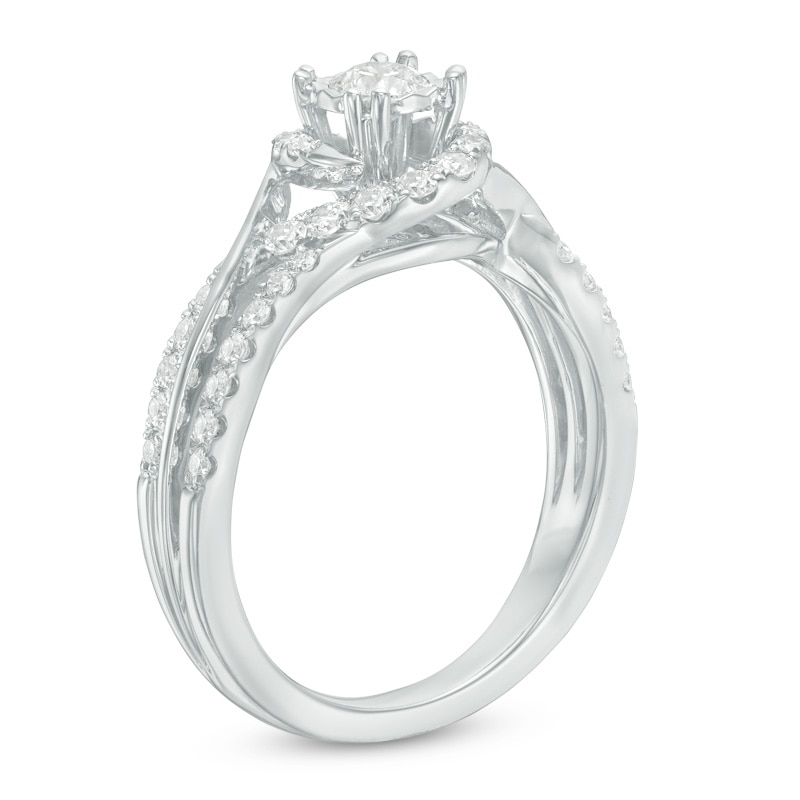 Main Image 2 of Previously Owned - 3/4 CT. T.W. Diamond Frame Engagement Ring in 14K White Gold