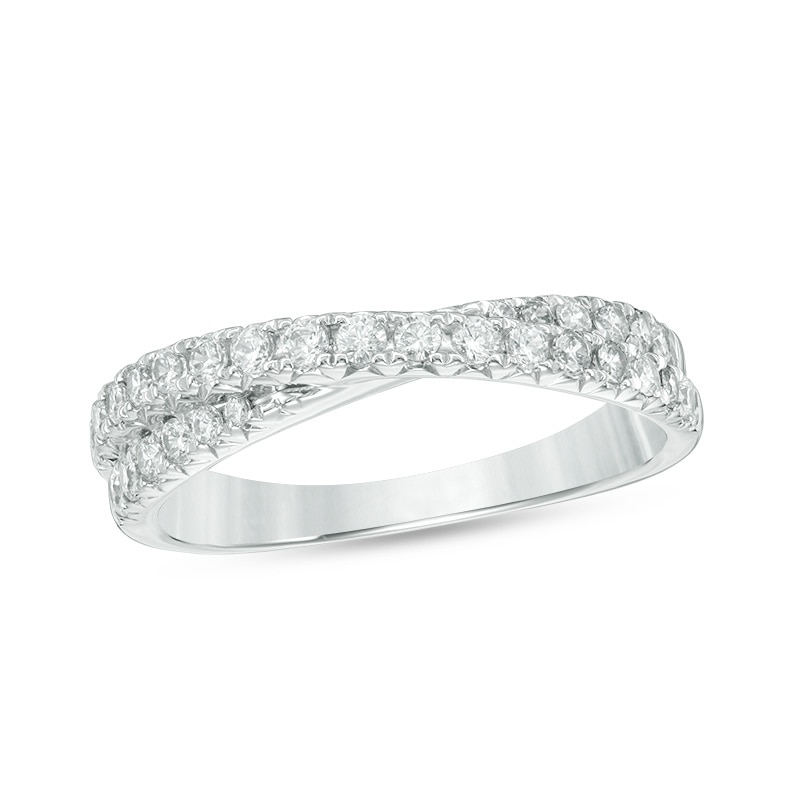 Main Image 1 of Previously Owned - 1/2 CT. T.W. Diamond Crossover Anniversary Band in 14K White Gold