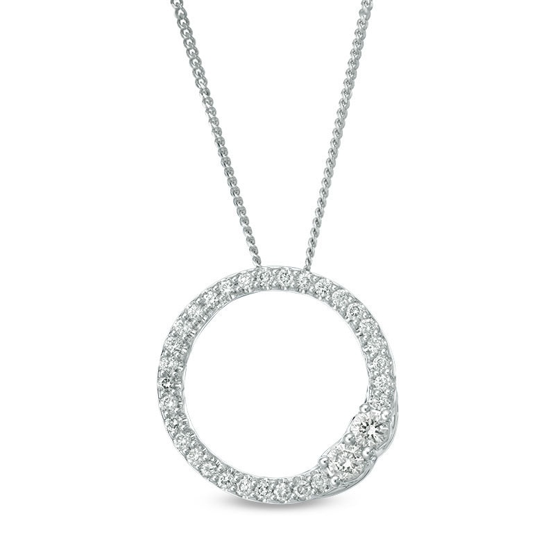 Previously Owned - Ever Us® 1/3 CT. T.W. Two-Stone Diamond Open Circle Pendant in 14K White Gold - 19"