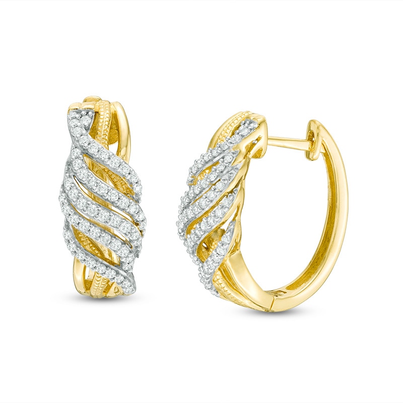 Previously Owned - 1/2 CT. T.W. Diamond Swirl Vintage-Style Hoop Earrings in 10K Gold