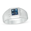 Previously Owned - Men's Quad Square Sapphire and 1/8 CT. T.W. Diamond Ring in 10K White Gold