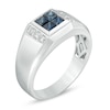Thumbnail Image 1 of Previously Owned - Men's Quad Square Sapphire and 1/8 CT. T.W. Diamond Ring in 10K White Gold