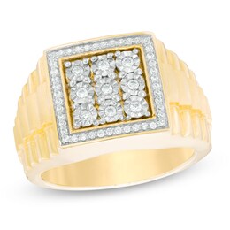Previously Owned - Men's 1/4 CT. T.W. Composite Diamond Square Frame Stepped Shank Satin Ring in 10K Gold