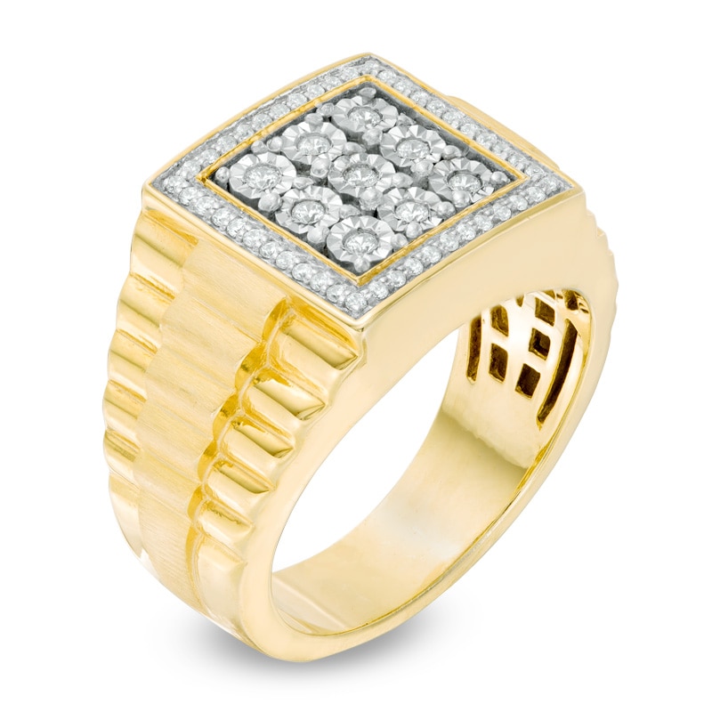 Previously Owned - Men's 1/4 CT. T.W. Composite Diamond Square Frame Stepped Shank Satin Ring in 10K Gold