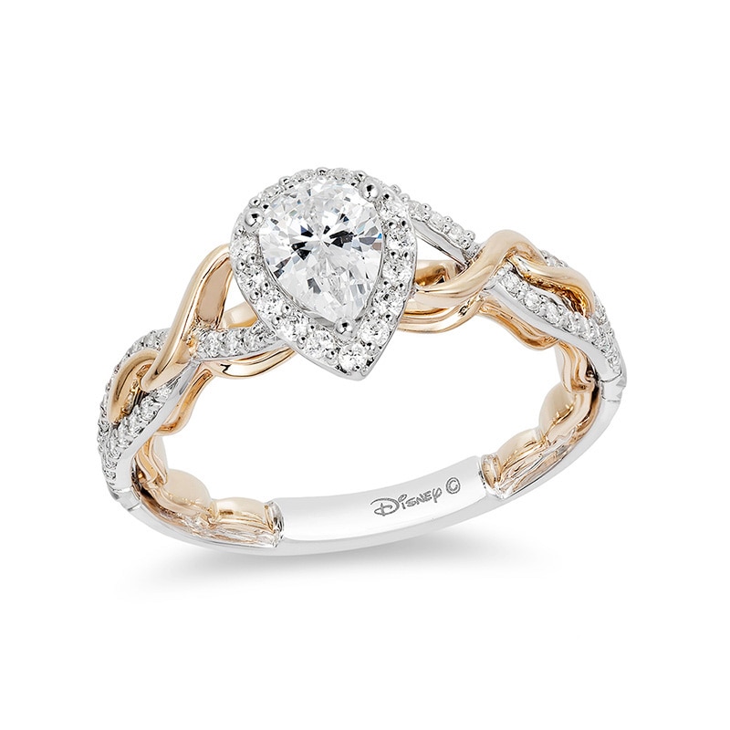 Main Image 1 of Previously Owned - Enchanted Disney Rapunzel 3/4 CT. T.W. Pear-Shaped Diamond Engagement Ring in 14K Two-Tone Gold