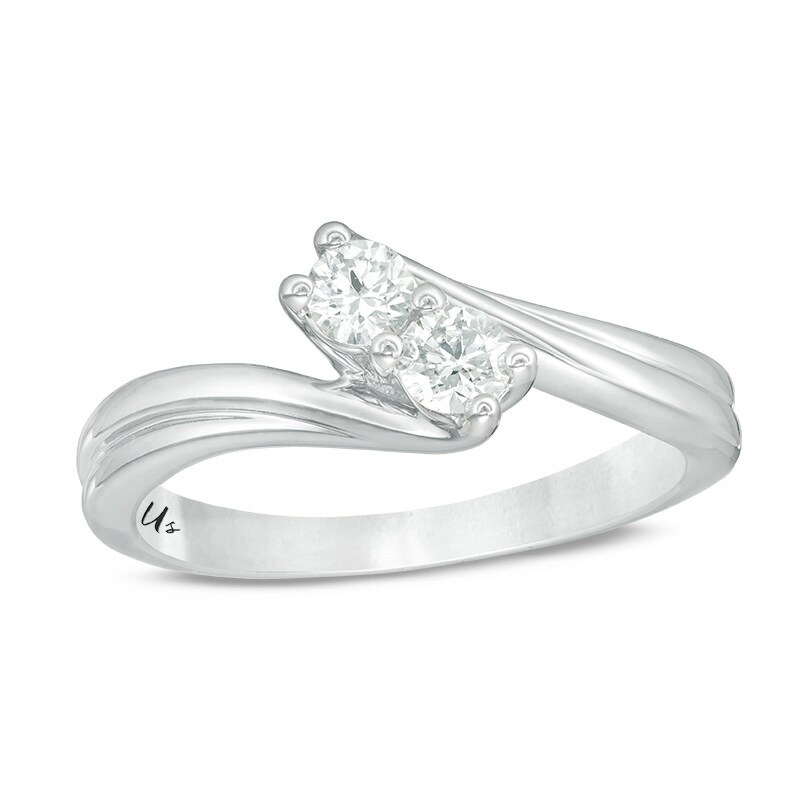 Main Image 1 of Previously Owned - Ever Us® 1/3 CT. T.W. Two-Stone Diamond Bypass Ring in 14K White Gold