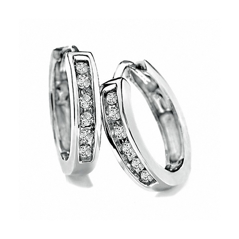 Previously Owned - 1/4 CT. T.W. Diamond Huggie Hoop Earrings in 10K White Gold