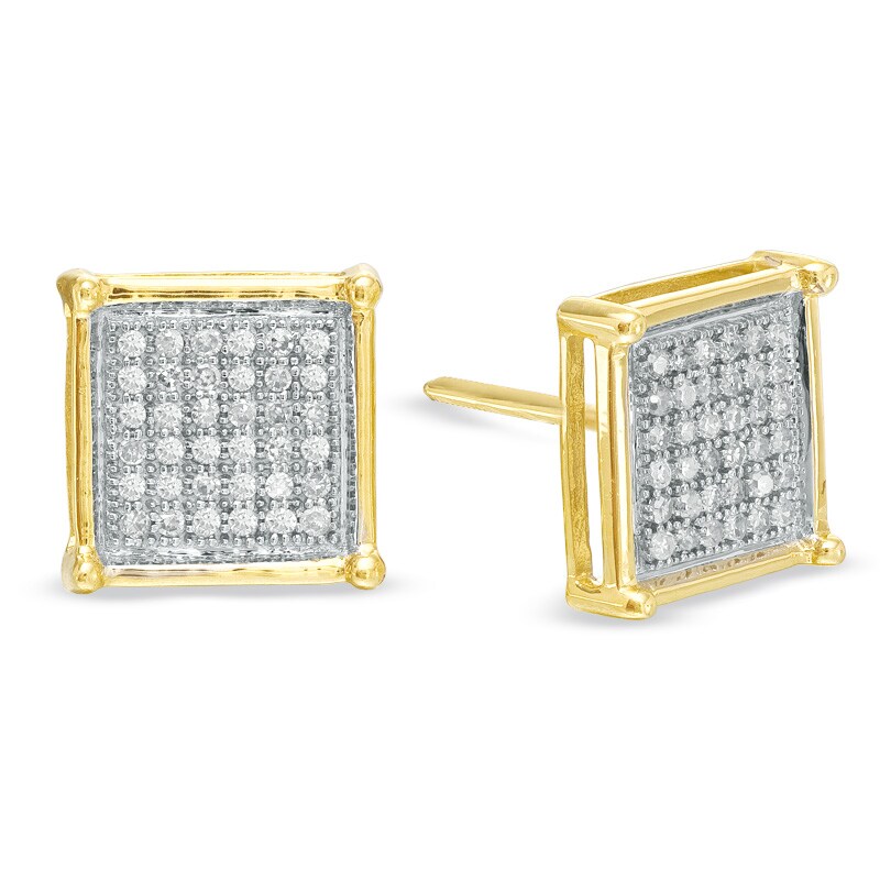 Main Image 1 of Previously Owned - 1/4 CT. T.W. Diamond Micro-Pavé Square Stud Earrings in 10K Gold