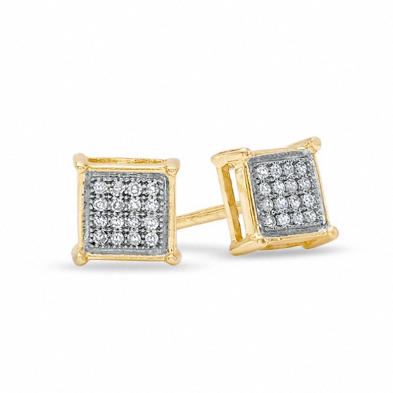 Previously Owned - 1/10 CT. T.W. Diamond Micro-Pavé Square Stud Earrings in 10K Gold Previously Owned - 1/10 CT. T.W. Diamond Micro-Pavé Square Stud Earrings in 10K Gold