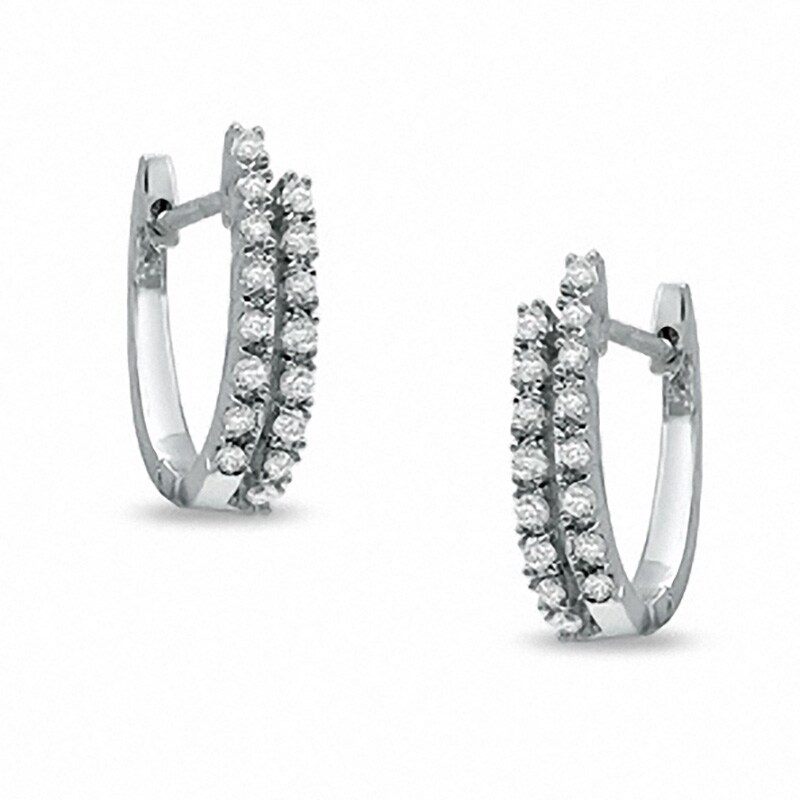 Previously Owned - 1/5 CT. T.W. Diamond Double Row Hoop Earrings in 10K White Gold