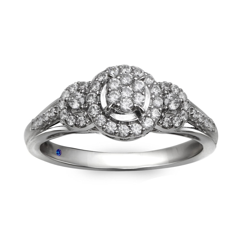 Main Image 1 of Previously Owned - Cherished Promise Collection™ 1/3 CT. T.W. Diamond Three Stone Frame Promise Ring in 10K White Gold