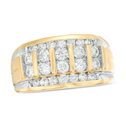 Previously Owned - Men's 1-1/2 CT. T.W. Diamond Vertical Multi-Row Ring in 14K Gold