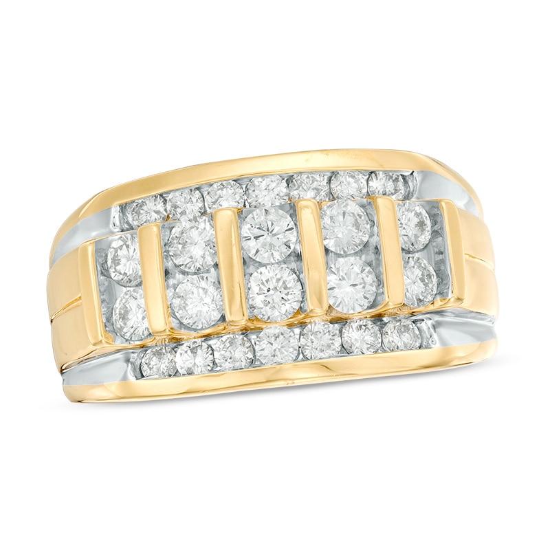 Main Image 1 of Previously Owned - Men's 1-1/2 CT. T.W. Diamond Vertical Multi-Row Ring in 14K Gold