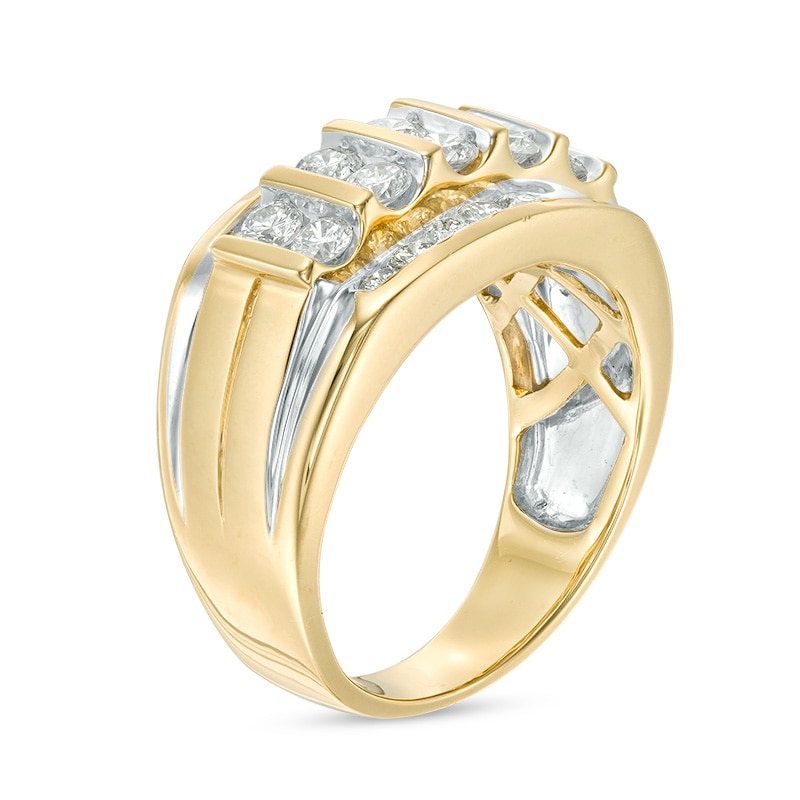 Main Image 2 of Previously Owned - Men's 1-1/2 CT. T.W. Diamond Vertical Multi-Row Ring in 14K Gold