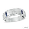 Thumbnail Image 1 of Previously Owned - Vera Wang Love Collection Men's 1/8 CT. T.W. Diamond and Sapphire Wedding Band in 14K White Gold