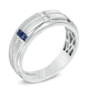 Thumbnail Image 1 of Previously Owned - Vera Wang Love Collection Men's 1/8 CT. T.W. Diamond and Sapphire Wedding Band in 14K White Gold