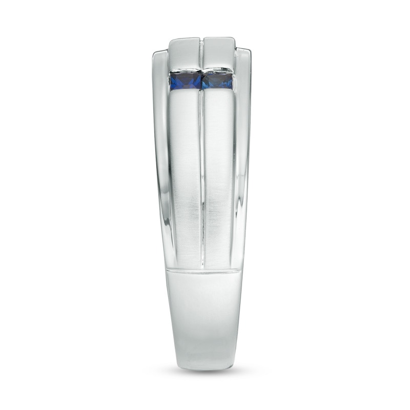 Main Image 3 of Previously Owned - Vera Wang Love Collection Men's 1/8 CT. T.W. Diamond and Sapphire Wedding Band in 14K White Gold