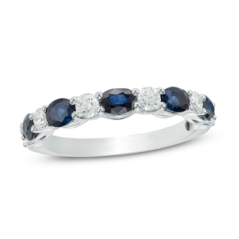 Main Image 1 of Previously Owned - Vera Wang Love Collection Oval Blue Sapphire and 3/8 CT. T.W. Diamond Band in 14K White Gold