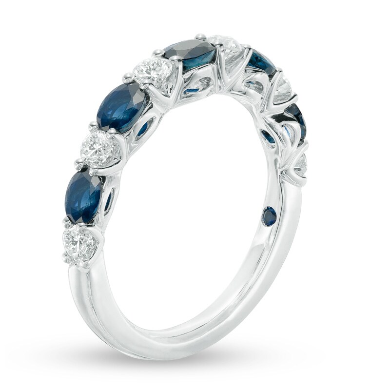 Main Image 2 of Previously Owned - Vera Wang Love Collection Oval Blue Sapphire and 3/8 CT. T.W. Diamond Band in 14K White Gold