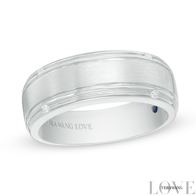 Main Image 1 of Previously Owned - Vera Wang Love Collection Men's 1/20 CT. T.W. Diamond Four Stone Wedding Band in 14K White Gold