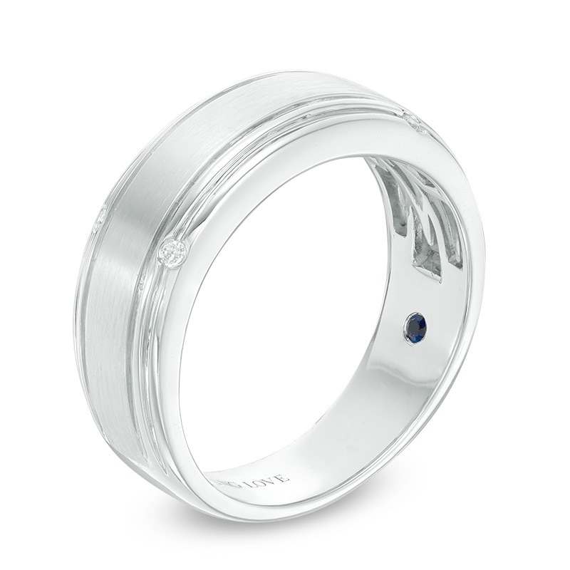 Main Image 2 of Previously Owned - Vera Wang Love Collection Men's 1/20 CT. T.W. Diamond Four Stone Wedding Band in 14K White Gold