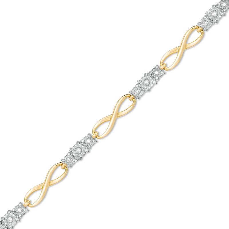 Main Image 1 of Previously Owned - 1/10 CT. T.W. Diamond Three Stone Infinity Bracelet in 10K Gold - 7.25"