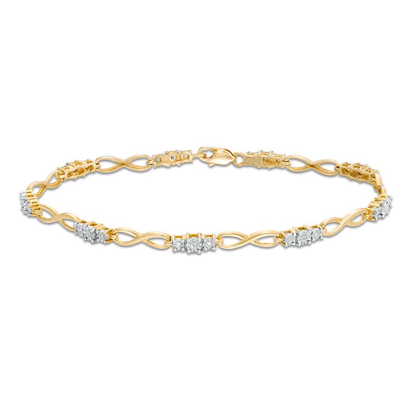 Main Image 2 of Previously Owned - 1/10 CT. T.W. Diamond Three Stone Infinity Bracelet in 10K Gold - 7.25"