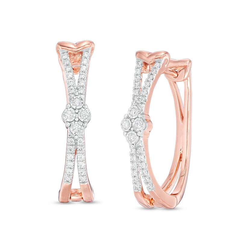 Main Image 1 of Previously Owned - 1/5 CT. T.W. Diamond Marquise Split Hoop Earrings in 10K Rose Gold