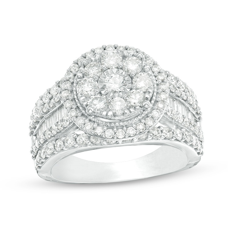 Main Image 1 of Previously Owned - 2 CT. T.W. Composite Diamond Frame Multi-Row Vintage-Style Engagement Ring in 10K White Gold