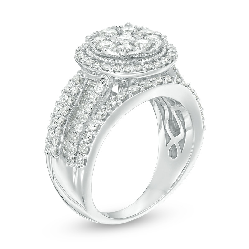 Main Image 2 of Previously Owned - 2 CT. T.W. Composite Diamond Frame Multi-Row Vintage-Style Engagement Ring in 10K White Gold