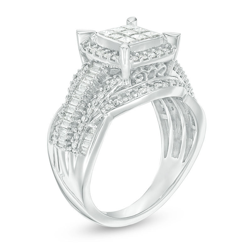Previously Owned - 1 CT. T.W. Composite Princess-Cut Diamond Frame Multi-Row Engagement Ring in 10K White Gold