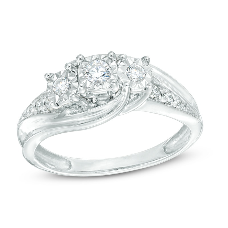 Main Image 1 of Previously Owned - 1/4 CT. T.W. Diamond Past Present Future® Bypass Engagement Ring in 10K White Gold