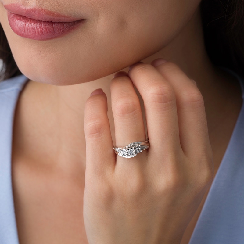 Main Image 3 of Previously Owned - 1/4 CT. T.W. Diamond Past Present Future® Bypass Engagement Ring in 10K White Gold