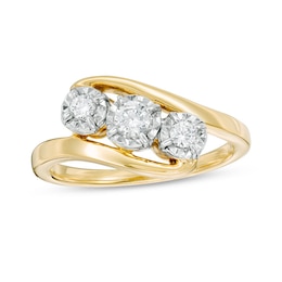 Previously Owned - 1/4 CT. T.W. Diamond Past Present Future® Bypass Engagement Ring in 10K Gold