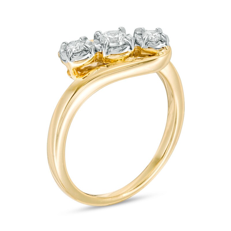 Main Image 2 of Previously Owned - 1/4 CT. T.W. Diamond Past Present Future® Bypass Engagement Ring in 10K Gold