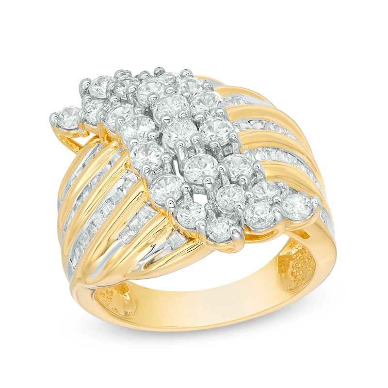 Main Image 1 of Previously Owned - 2 CT. T.W. Baguette and Round Diamond Wave Ring in 10K Gold