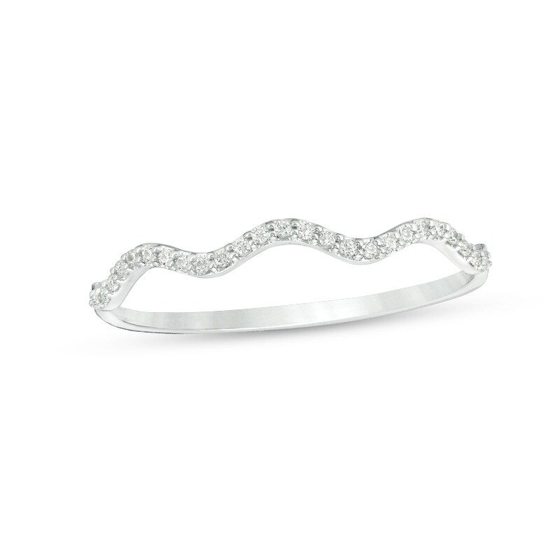 Main Image 1 of Previously Owned - 1/15 CT. T.W. Diamond Wave Band in 10K White Gold