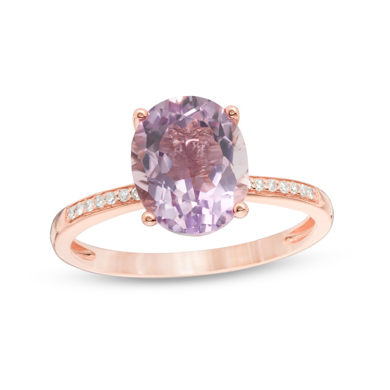 Previously Owned - Oval Rose de France Amethyst and 1/20 Ct. T.W. Diamond Ring in 14K Rose Gold
