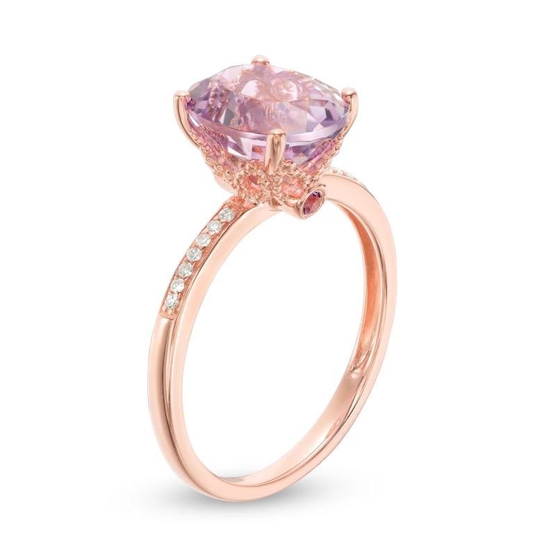 Previously Owned - Oval Rose de France Amethyst and 1/20 Ct. T.W. Diamond Ring in 14K Rose Gold