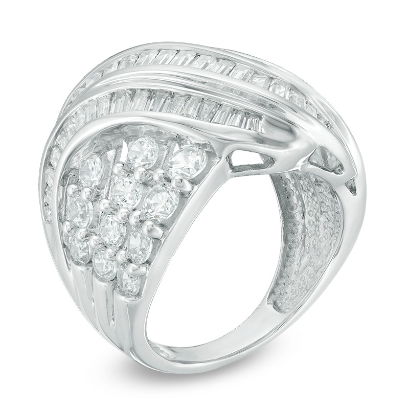 Main Image 2 of Previously Owned - 3 CT. T.W. Baguette and Round Diamond Crossover Ring in 10K White Gold