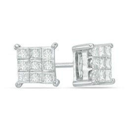 Previously Owned - 1/2 CT. T.W. Composite Princess-Cut Diamond Stud Earrings in 10K White Gold