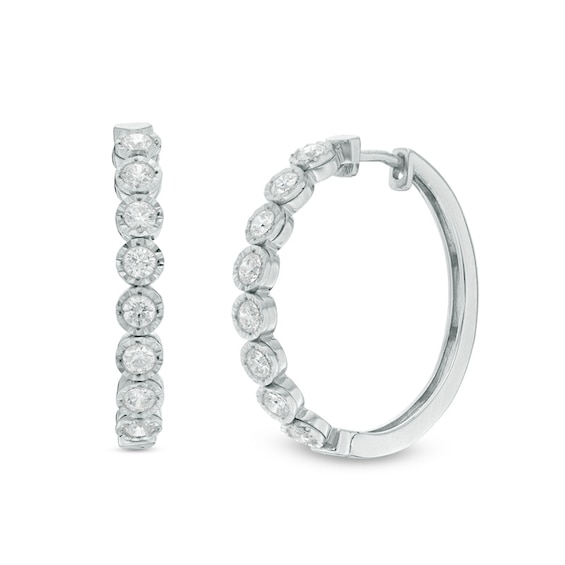Previously Owned - 1 CT. T.W. Diamond Hoop Earrings in 10K White Gold Previously Owned - 1 CT. T.W. Diamond Hoop Earrings in 10K White Gold