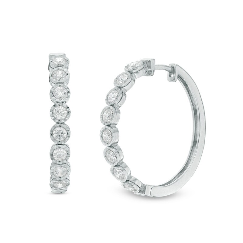 Previously Owned - 1 CT. T.W. Diamond Hoop Earrings in 10K White Gold